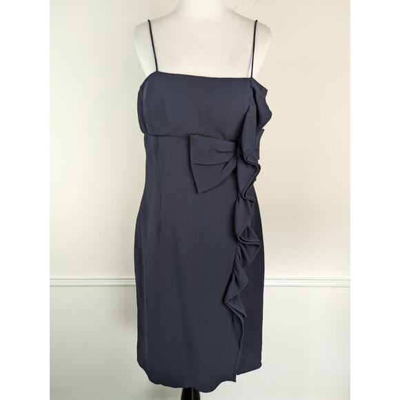 Valentino Dresses & Skirts - Valentino Dress Formal Bow Ruffle Satin Trim Evening Navy Blue Vintage Size 10